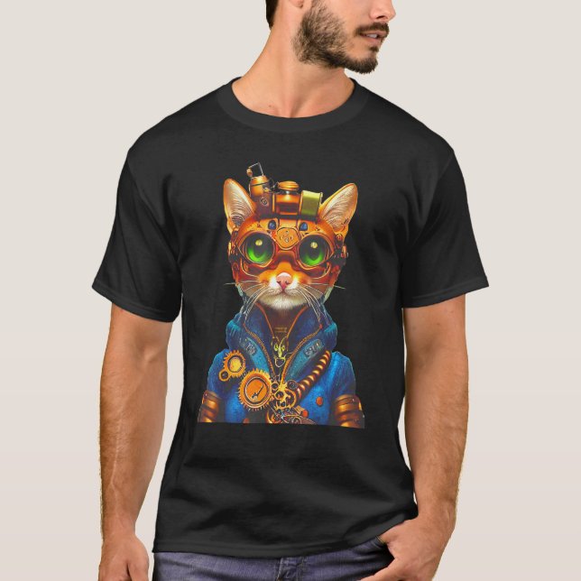 Steampunk Cat Steam Punk Kitten Goggles Cogs Victo T-Shirt (Vorderseite)