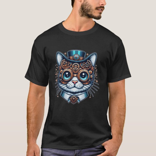 Steampunk Cat Steampunk Kitten Liebhaber Fantasie T-Shirt (Vorderseite)