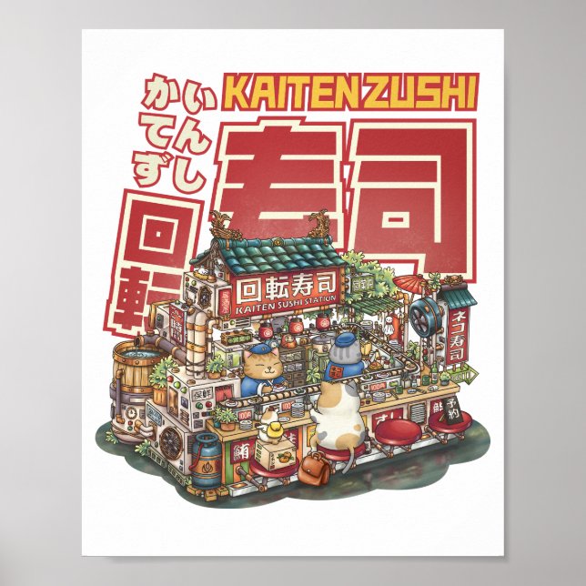 Steampunk Cat Sushi Restaurant Poster (Vorne)