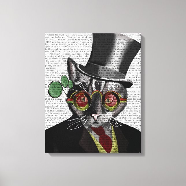 Steampunk Cat - Top Hut und rot-gelbe Brille Leinwanddruck (Vorderseite)