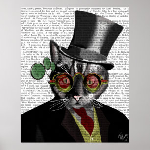 Steampunk Cat - Top Hut und rot-gelbe Brille Poster