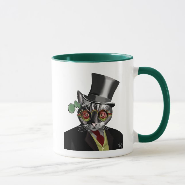 Steampunk Cat - Top Hut und rot-gelbe Brille Tasse (Rechts)
