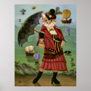 Steampunk Cat Viktorianisch Portrait Gothic Art Pr Poster