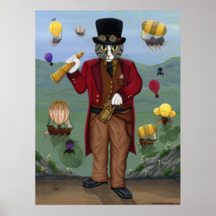 Steampunk Cat Viktorianisch Portrait Gothic Fantas Poster