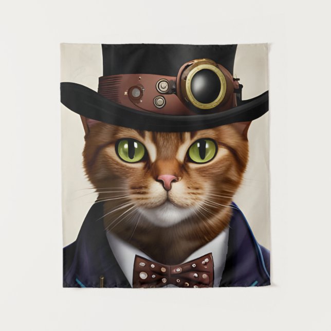 Steampunk Cat Wandteppich (Vorderseite)