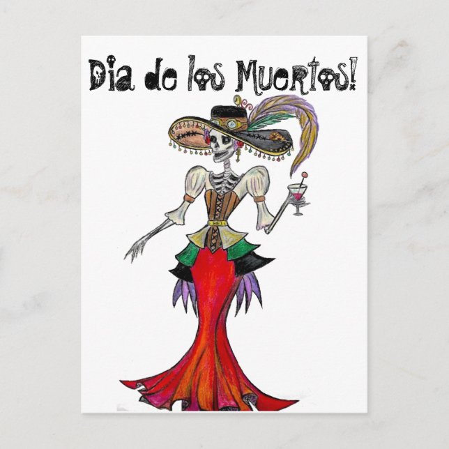 Steampunk Catrina / Dia de los Muertos Card Postkarte (Vorderseite)