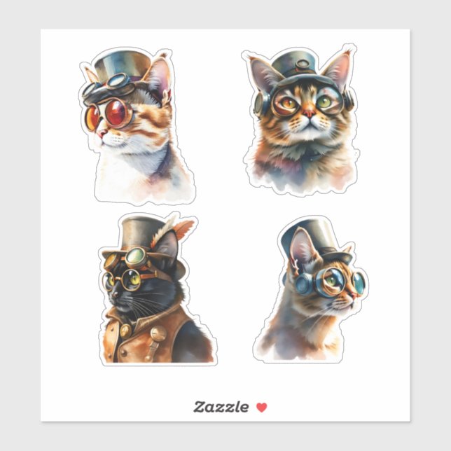 Steampunk Cats Aufkleber (Blatt)