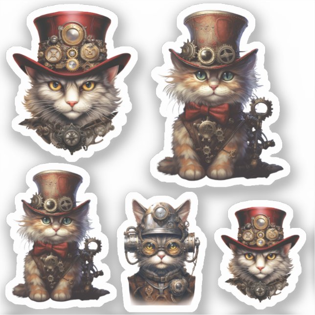 Steampunk Cats Aufkleber (Vorderseite)