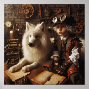 Steampunk Cave Child - Pet Wolf 05 Poster