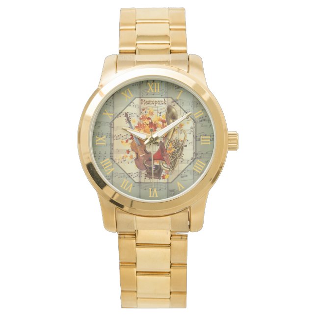 Steampunk~Cello~Edison Phonograph~Bass Saxhorn ~ P Armbanduhr (Vorderseite)