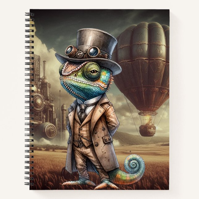 Steampunk Chameleon Spiral Notebook Notizbuch (Vorderseite)