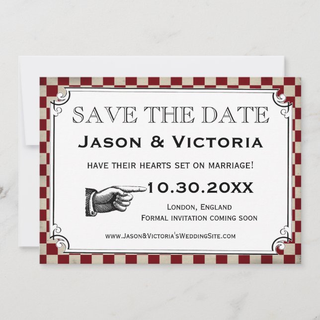 Steampunk-Checkerboard Hochzeit Speichern Sie die  Save The Date (Vorderseite)