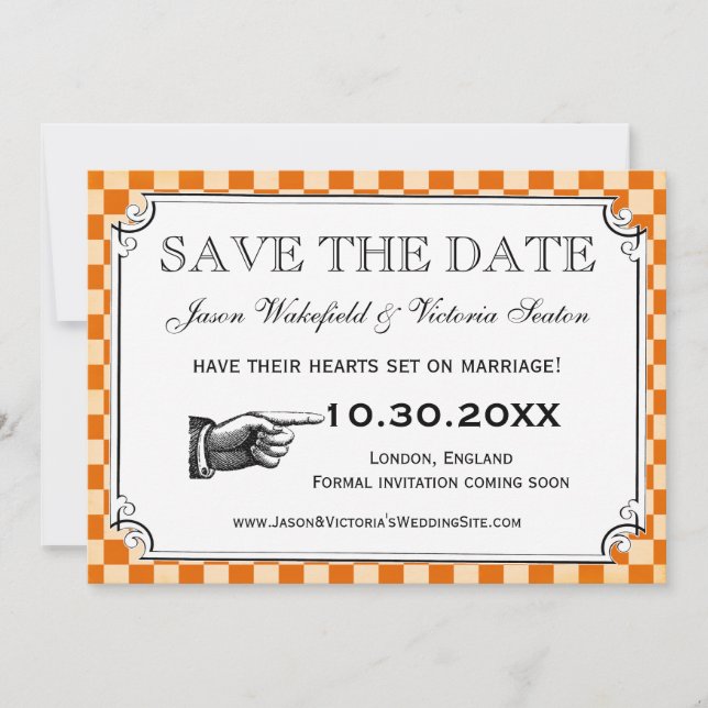 Steampunk-Checkerboard Hochzeit Speichern Sie die  Save The Date (Vorderseite)