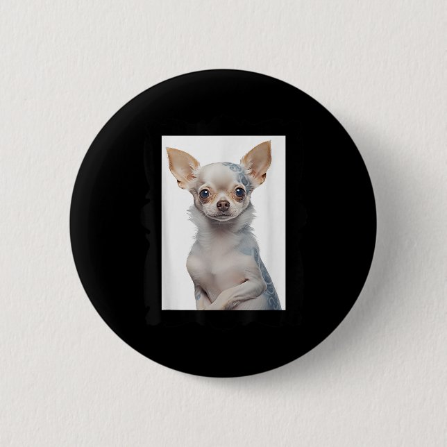 Steampunk Chihuahua Hund mit Groovy Tattoos Dog Da Button (Vorderseite)