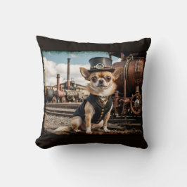 Steampunk Chihuahua und Zug Kissen