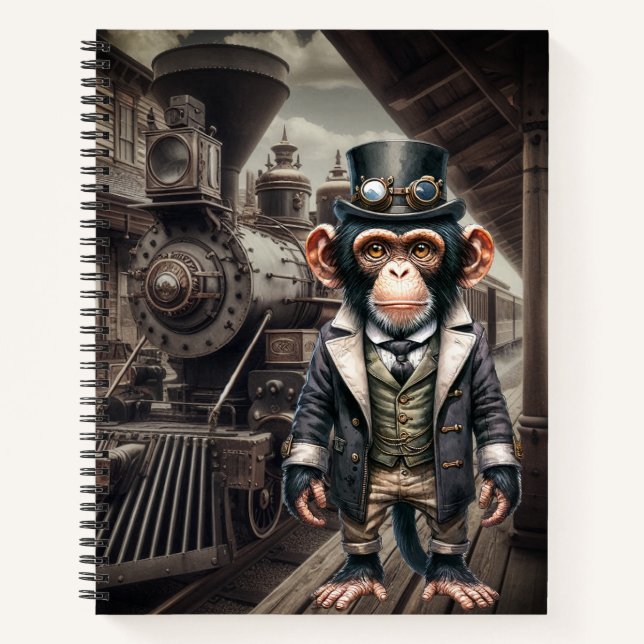 Steampunk Chimpanze am Bahnhof Notizbuch (Vorderseite)
