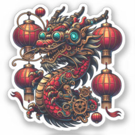 Steampunk Chinese New Year Dragon Aufkleber