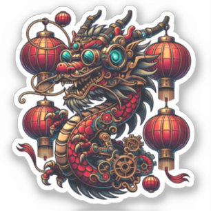 Steampunk Chinese New Year Dragon Aufkleber