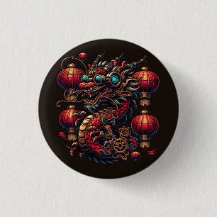 Steampunk Chinese New Year Dragon Button