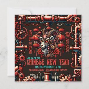Steampunk Chinesisches Neujahrs Ziege Einladung