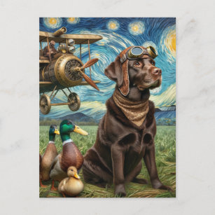 Steampunk Chocolate Labrador Van Gogh Postkarte