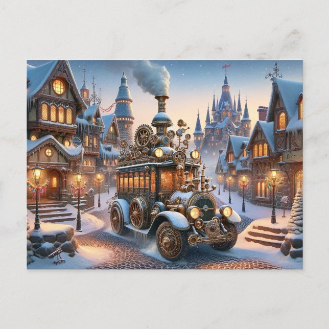 Steampunk Christmas Bus PosTcard Postkarte (Vorderseite)