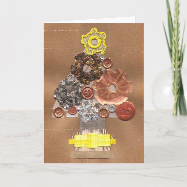 Steampunk Christmas Grußkarte Feiertagskarte (Vorderseite)