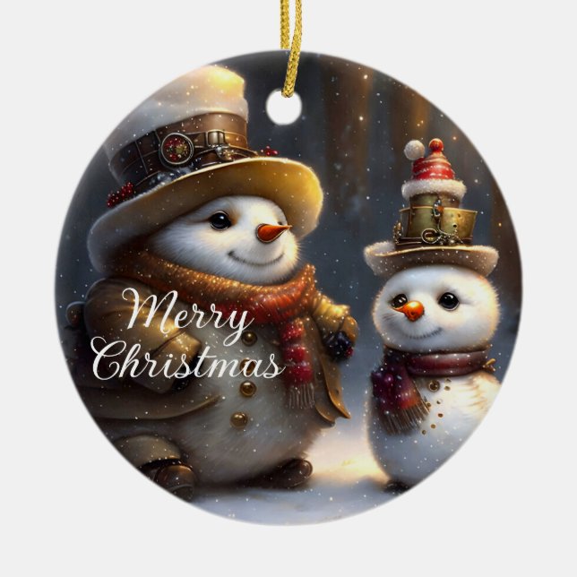 Steampunk Christmas Snowmen Keramik Ornament (Vorne)
