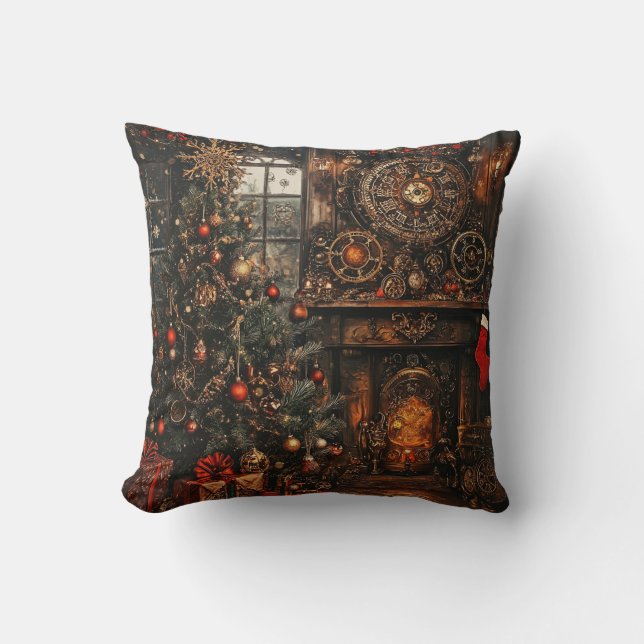 Steampunk Christmas Throw Pillow Kissen (Vorderseite)