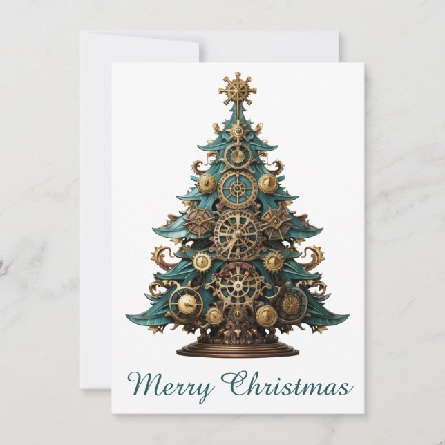 Steampunk Christmas Tree Grußkarte Mitteilungskarte (Vorderseite)