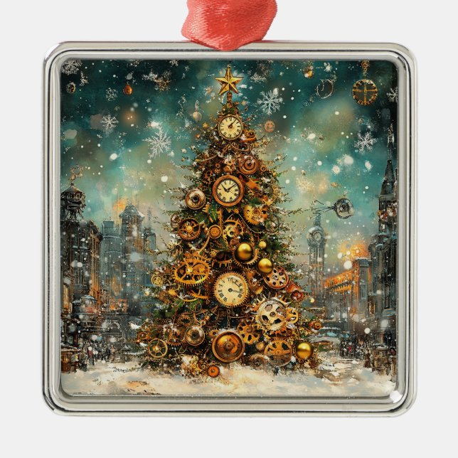 Steampunk Christmas Tree Ornament Aus Metall (Vorne)