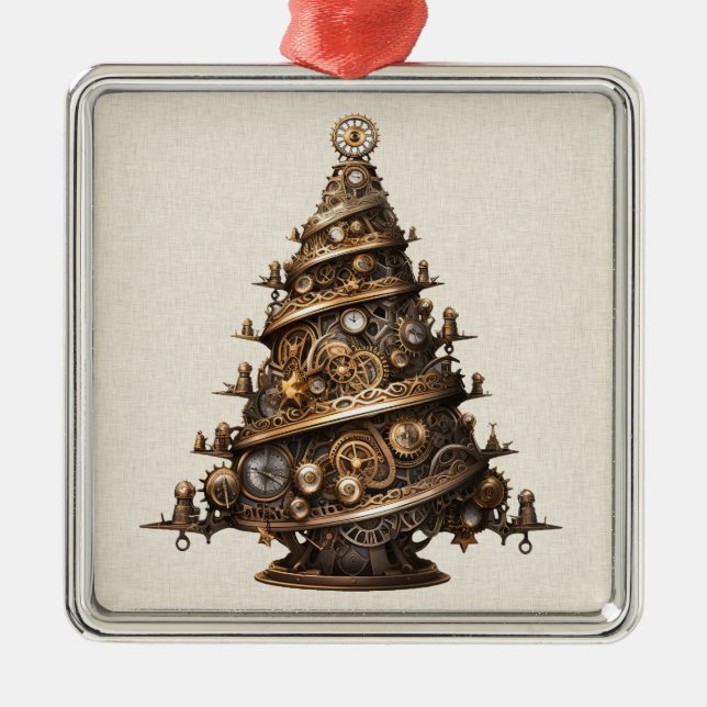 Steampunk Christmas Tree Ornament Aus Metall (Vorne)