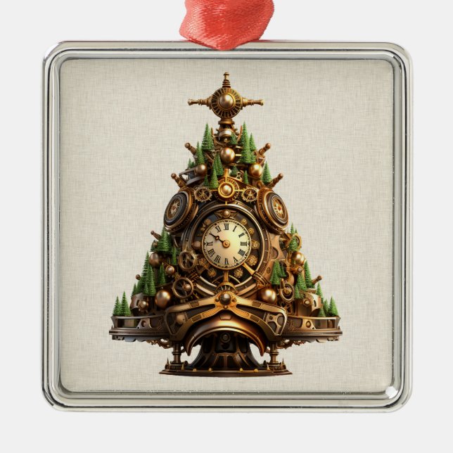 Steampunk Christmas Tree Ornament Aus Metall (Vorne)