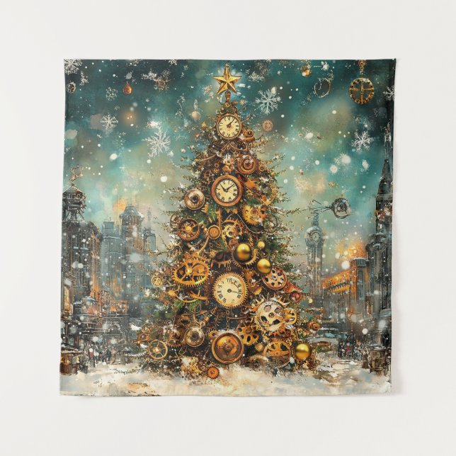 Steampunk Christmas Tree Tapestry Wandteppich (Vorderseite)