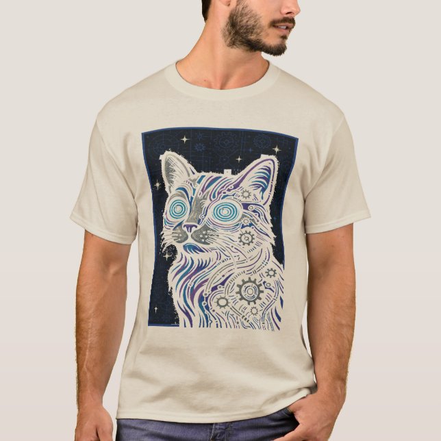 Steampunk Circuit Cat - Cyberpunk Feline Art T-Shi T-Shirt (Vorderseite)