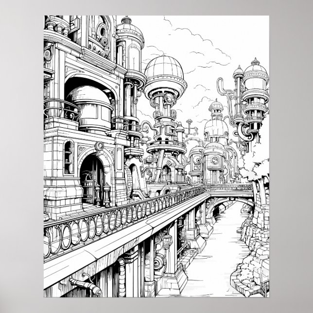 Steampunk City Coloring Poster (Vorne)