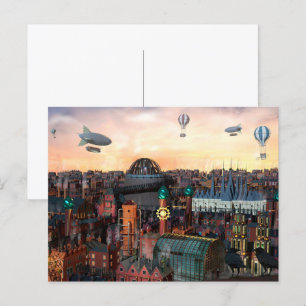 Steampunk City Gebäude Postkarte