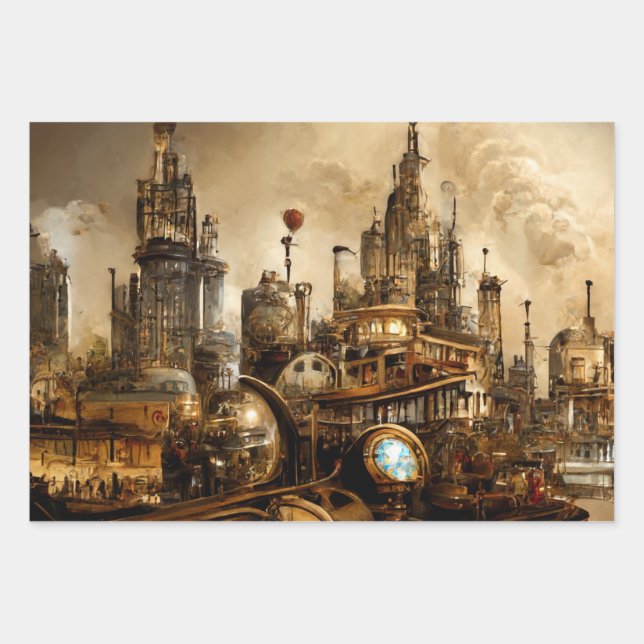 Steampunk City Geschenkpapier Set (Vorderseite)