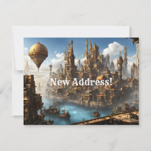 Steampunk City mit Balloon neue Adresse Postkarte