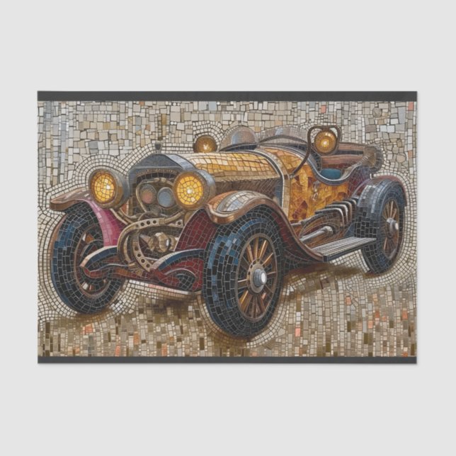 Steampunk Classic Car Mousseline Imitate Mosaic 02 Seidenpapier (Vorderseite)