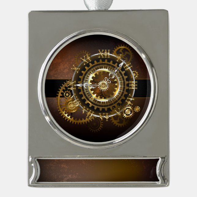 Steampunk clock Banner-Ornament silber (Vorderseite)