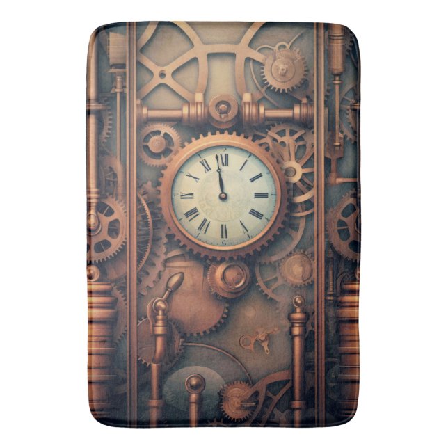 Steampunk Clock Bath Mat Badematte (Vorderseite Vertikal)