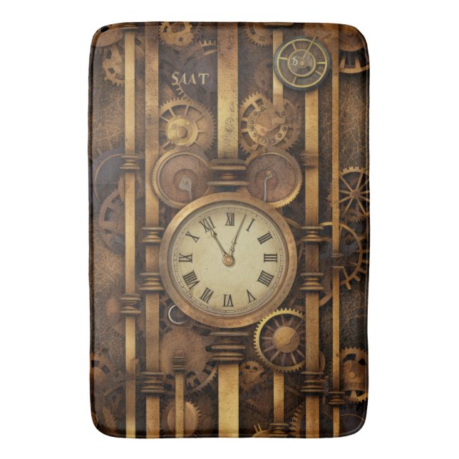 Steampunk Clock Bath Mat Badematte (Vorderseite Vertikal)