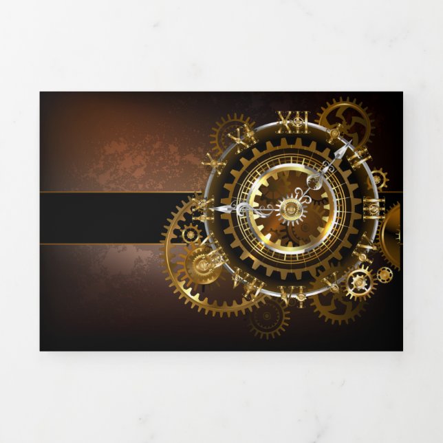 Steampunk clock dreifach gefaltete einladung (Cover)