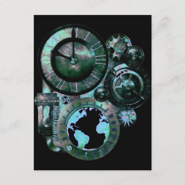 Steampunk Clock Postkarte (Vorderseite)