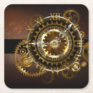 Steampunk clock rechteckiger pappuntersetzer