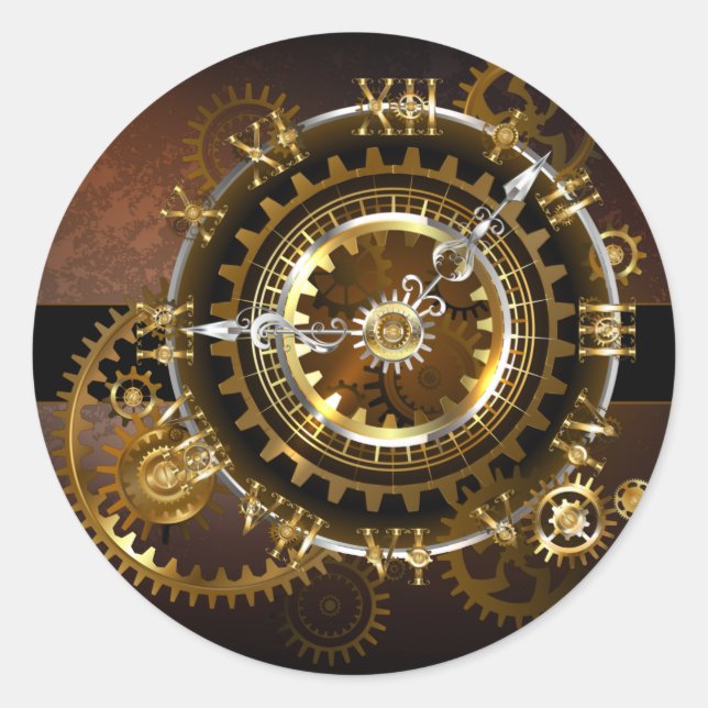Steampunk clock runder aufkleber (Vorderseite)