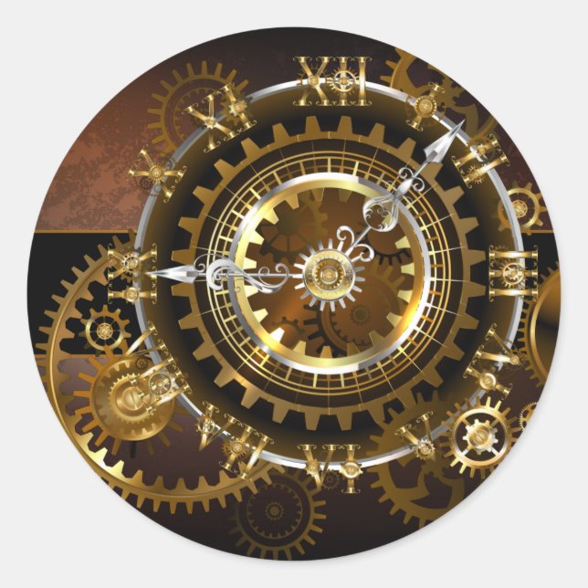 Steampunk clock runder aufkleber (Vorderseite)