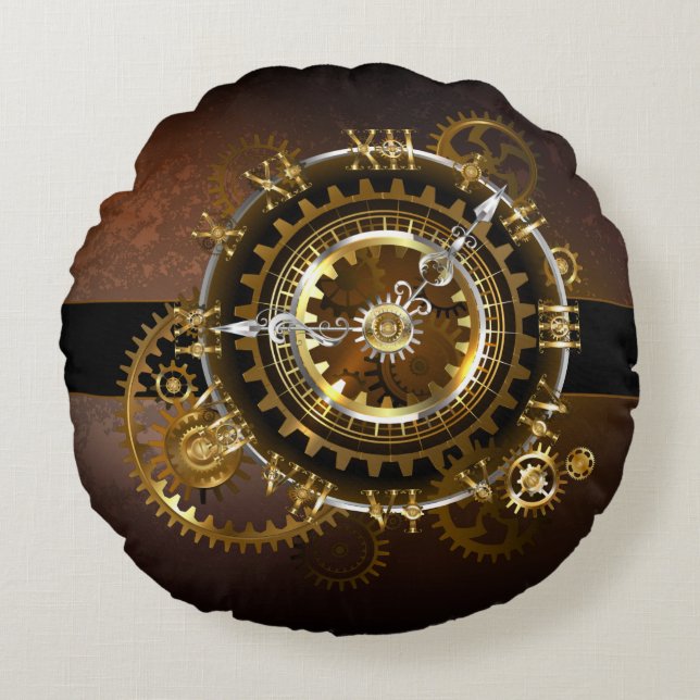 Steampunk clock rundes kissen (Vorderseite)