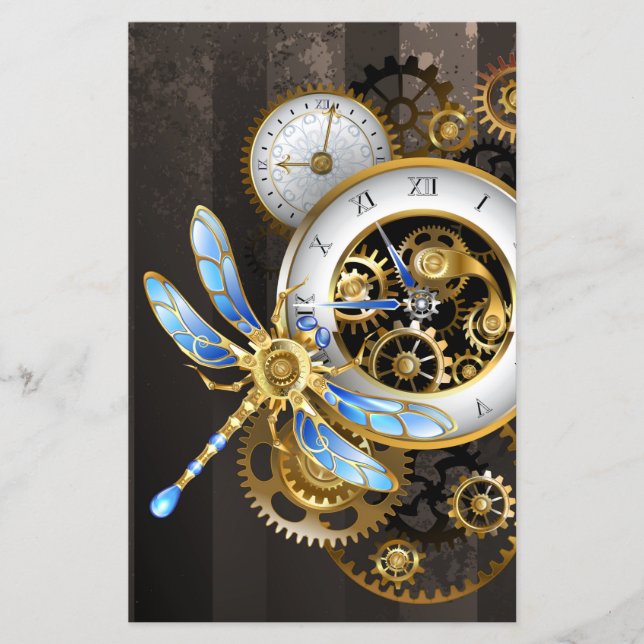 Steampunk Clock with Mechanical Dragonfly Flyer (Vorne)